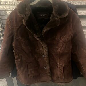 Chocolate brown vintage suede coat guess 1998 real leather fleece lined